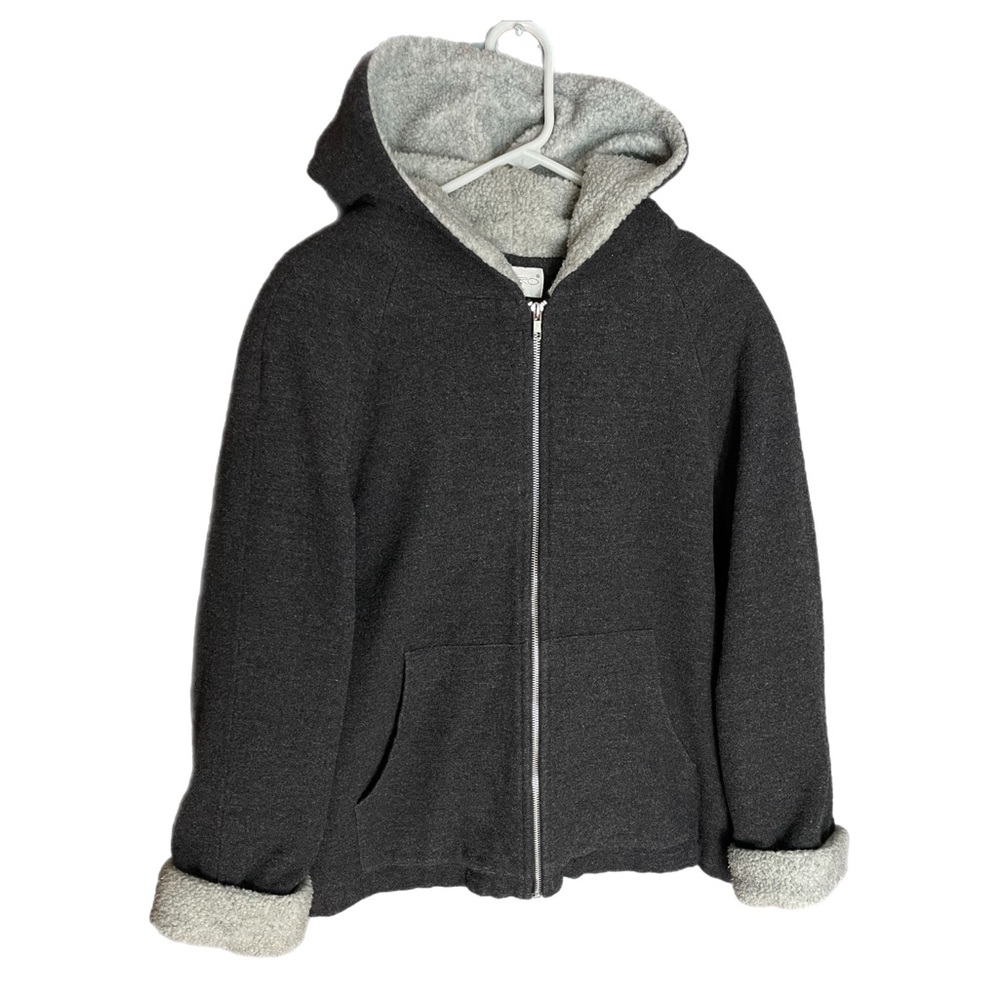 Vintage Sandro Women’s Wool Fleece Sweater Jacket Sherpa Hooded Size 12